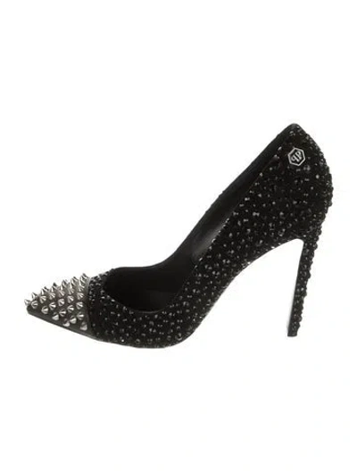 Pre-owned Philipp Plein Suede Graphic Print Pumps In Black