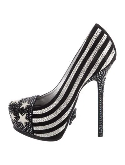 Pre-owned Philipp Plein Suede Graphic Print Pumps In Black