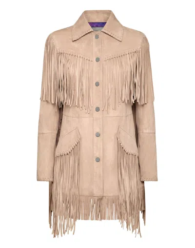 Philipp Plein Suede Jacket Gothic Plein In Beige