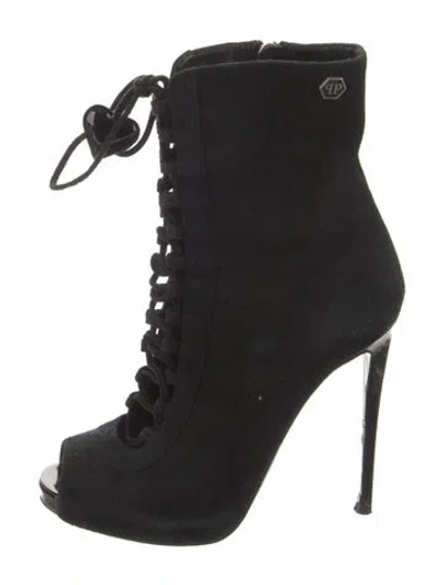 Pre-owned Philipp Plein Suede Lace-up Boots In Black
