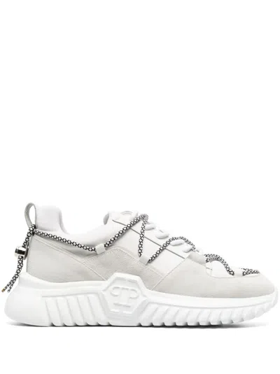 Philipp Plein Suede-panelling Low-top Sneakers In White