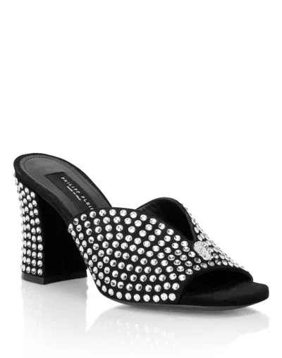 Philipp Plein Suede Platform Sandals Strass In Black