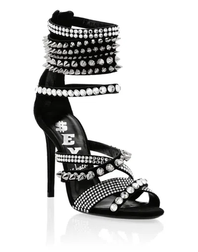 Philipp Plein Suede Sandals High Heels In Black