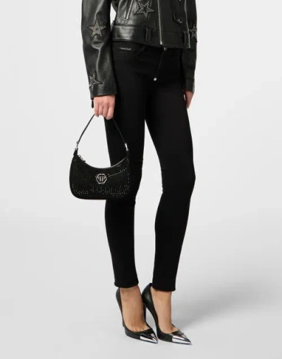 Philipp Plein Suede Shoulder Bag All-over Strass Women In Black
