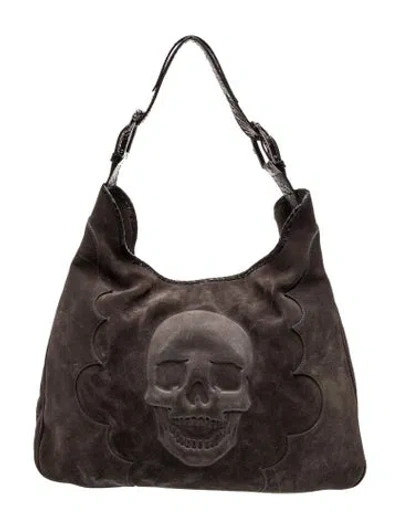 Pre-owned Philipp Plein Suede Shoulder Bag In Gray