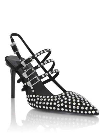 Philipp Plein Suede Slingbacks Skull Belts 9 Women In Black