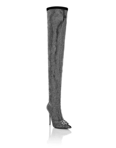 Philipp Plein Suede Strass Boots Hi-heels Overknees Gothic Plein Women In Multi