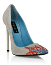 Philipp Plein Suede Strass Decollete High Heels Flame In Beige