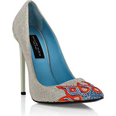Philipp Plein Suede Strass Decollete High Heels Flame Women In Multi
