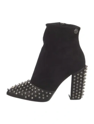Pre-owned Philipp Plein Suede Studded Accents Boots In Black