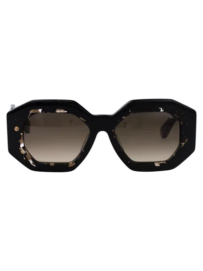 Philipp Plein Geometrical Sunglasses Spp098 M 0700 In Glossy Black