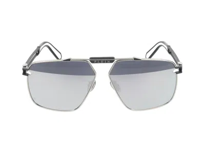Philipp Plein Sunglasses In Palladium Polished W/parts Black Semi-glossy