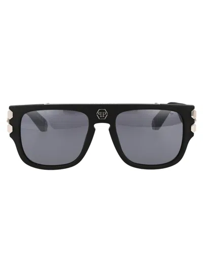 Philipp Plein Black Titanium Sunglasses In Burgundy