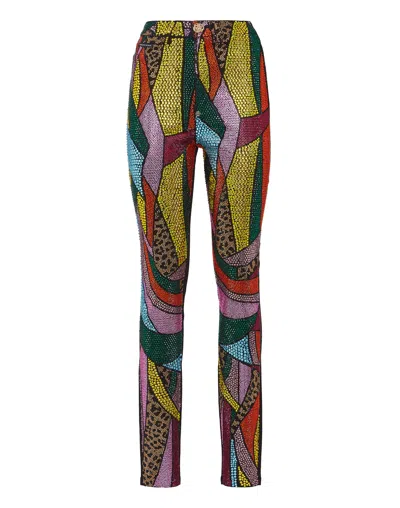 Philipp Plein Super High Waist Denim Jeggings Rainbow Patchwork In Multi