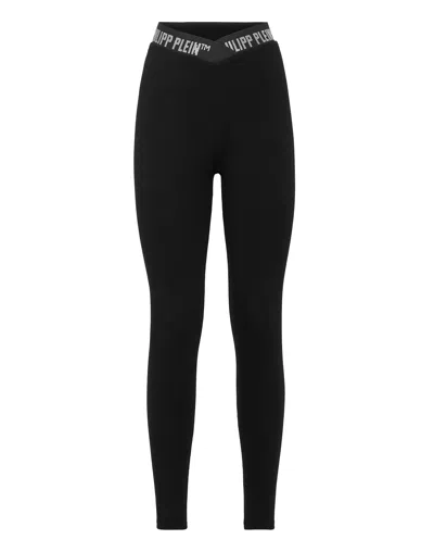 Philipp Plein Super High Waist Leggings Stones  Tm In Black