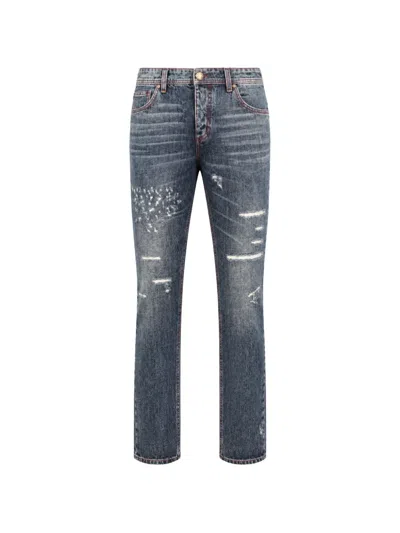 Philipp Plein Super Straight Cut Distressed Jeans In Blue