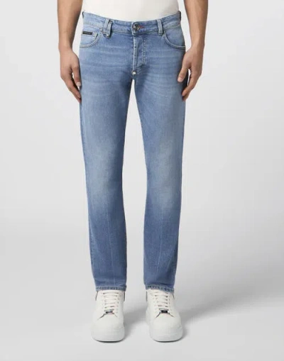 Philipp Plein Super Straight Cut Jeans Basic Cocco Label Men In Blue