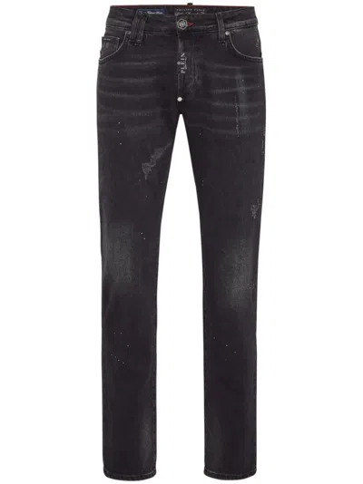 Philipp Plein Paint-splatter Skinny-cut Jeans In Grey