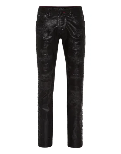 Philipp Plein Super Straight Cut Trousers Gothic Plein In Black