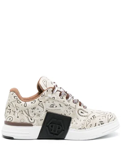 Philipp Plein Super Street Paisley-print Sneakers In Neutrals
