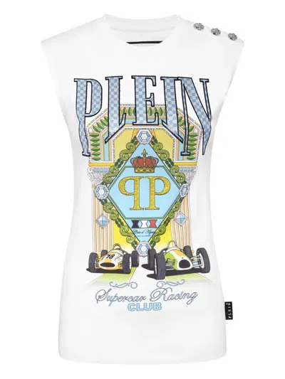 Philipp Plein Supercar Racing Club Tank Top In White