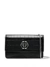 Philipp Plein Superheroin Crocodile-embossed Clutch Bag In 黑色