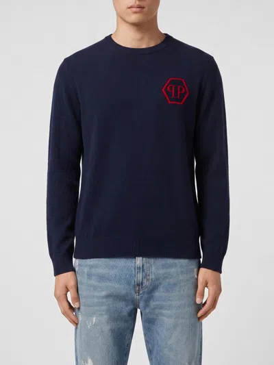 Philipp Plein Pp Cashmere Crew Neck Sweater In Blue