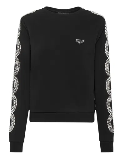 Philipp Plein Sweatshirt Ls Crystal Cable In Black