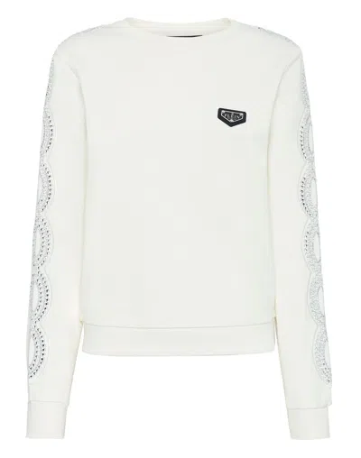 Philipp Plein Sweatshirt Ls Crystal Cable In White