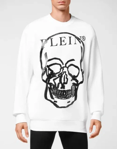 Philipp Plein Sweatshirt Ls Skull And Plein Unisex In White