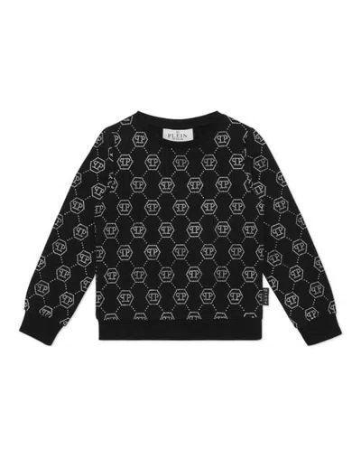 Philipp Plein Kids'  Sweatshirt Ls Strass Monogram Girl In Black
