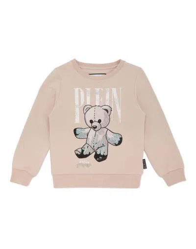 Philipp Plein Kids'  Sweatshirt Round Neck Ls Teddy Bear Girl In Nudepink