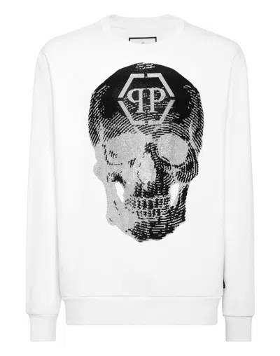 Philipp Plein Sweatshirt Roundneck Skull With Crystals In White