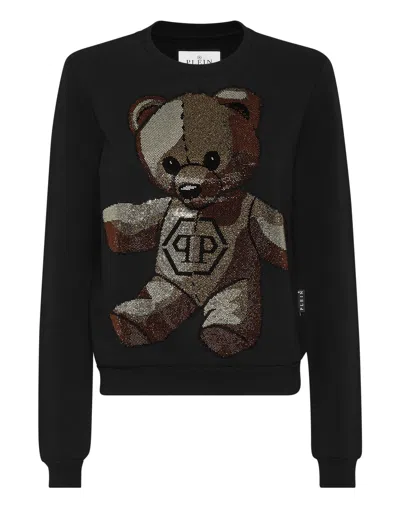 Philipp Plein Teddy Bear Crystal-embellished Sweatshirt In Black