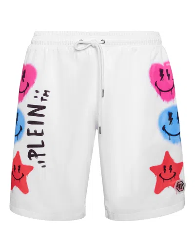 Philipp Plein Graphic-print Swim Shorts In White