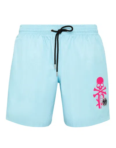 Philipp Plein Swim-trunks Skull & Bones In Blue