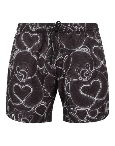 Philipp Plein Bear-print Swim Shorts In Black