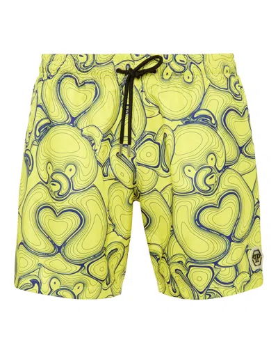 Philipp Plein Teddy Bear-print Swim Shorts In Yellow