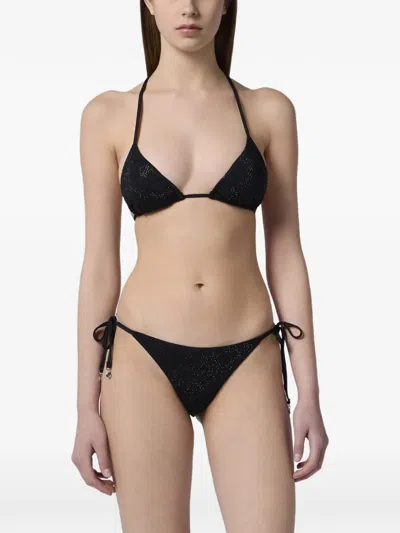 Philipp Plein Swimming Triangle Bra Monogram Strass In Black