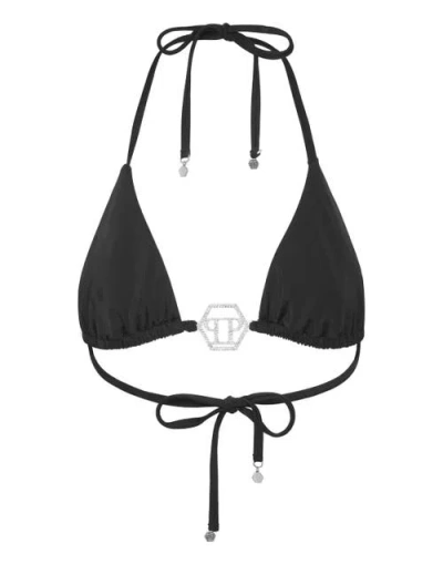 Philipp Plein Swimwear Top Triangle Bra Crystal Hexagon Women In Black