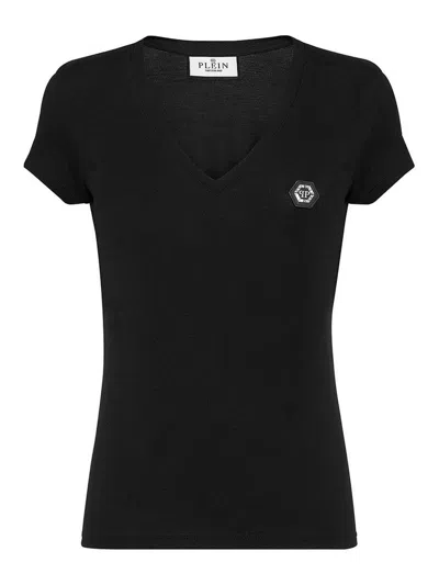 Philipp Plein T-shirt V-neck Sexy Pure Fit Hexagon In Black