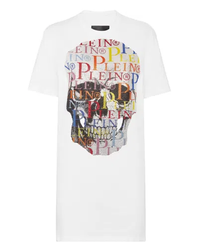 Philipp Plein T-shirt Dress Multicolor Skull In White
