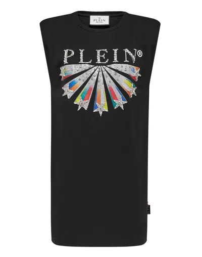 Philipp Plein T-shirt Dress Stars With Crystals In Black