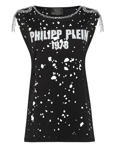 Philipp Plein T-shirt Round Neck Ss Destroyed In Black