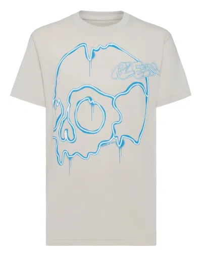 Philipp Plein Dripping Skull Graphic-print T-shirt In Beige