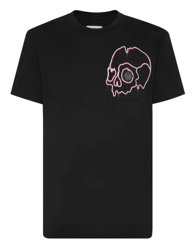 Philipp Plein Dripping Skull Cotton T-shirt In Black