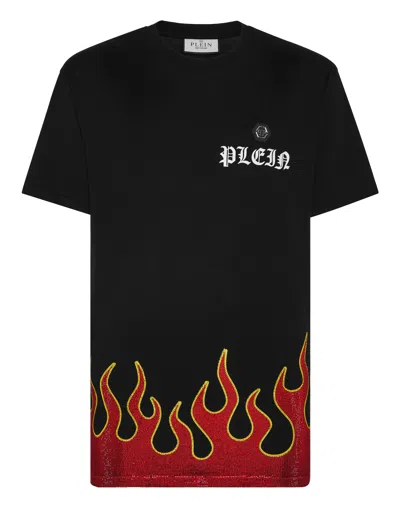 Philipp Plein T-shirt Round Neck Ss Flame In Black