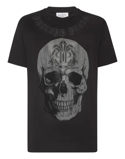 Philipp Plein T-shirt Round Neck Ss Gothic Banner In Black