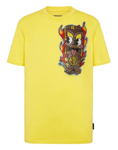 Philipp Plein T-shirt Round Neck Ss Hawaii In Yellow