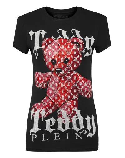 Philipp Plein T-shirt Round Neck Ss Monogram Teddy Bear In Black
